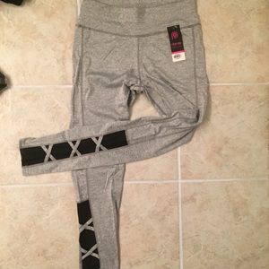 gray leggings with black lattice mesh